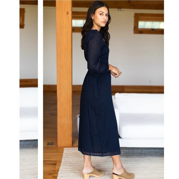 Emerson Fry India Collection Bishop Sleeve Dress In Dot Stripe Maritime Organic - Picture 5 of 13